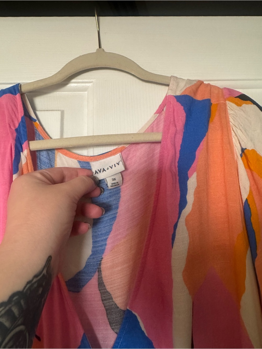 Ava & Viv Pink Orange Blue Abstract Wrap-Front Mini Dress - Picture 3 of 3